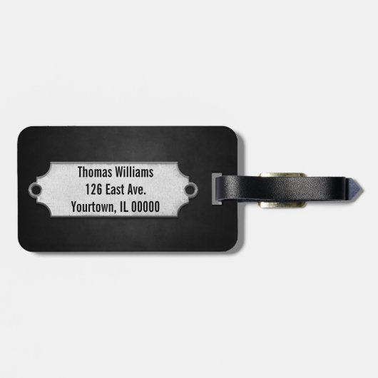 zwarte zachte textuur met metaal label bagagelabel (Achterkant horizontaal)