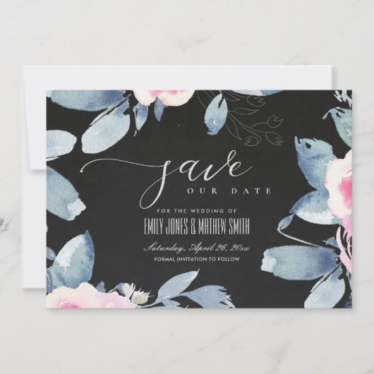 ZWARTE ZACK ZWART BLAUW WATERVERF LIJST SAVE THE DATE (Voorkant)