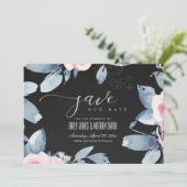 ZWARTE ZACK ZWART BLAUW WATERVERF LIJST SAVE THE DATE (Staand voorkant)