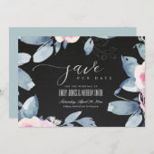 ZWARTE ZACK ZWART BLAUW WATERVERF LIJST SAVE THE DATE (Voorkant / Achterkant)