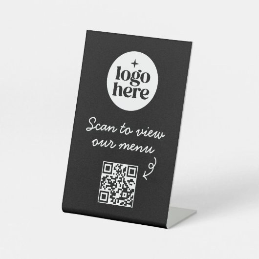 Zwarte Zakelijk Logo Menu QR Code Reclamebord Met Voetstuk (Voorkant)