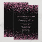 Zwarte Zakelijke feest uitnodiging Roze Glitters (Voorkant / Achterkant)