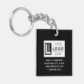 Zwarte Zakelijke Logo QR-Code met Merkidentiteit Sleutelhanger (Voorkant Links)