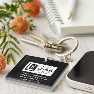 Zwarte Zakelijke Logo QR-Code met Merkidentiteit Sleutelhanger