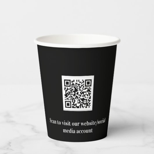 Zwarte zakelijke logo qr code papieren bekers (Achterkant)