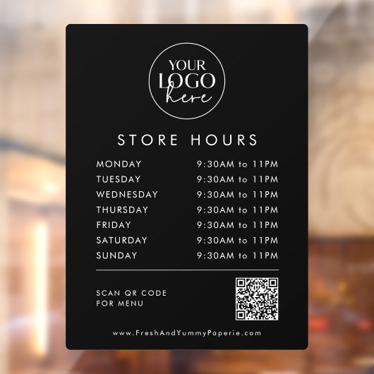 Zwarte Zakelijke Logo QR Code Winkeluren Chic Raamsticker (Vel 2)