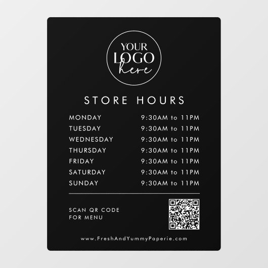 Zwarte Zakelijke Logo QR Code Winkeluren Chic Raamsticker (Vel)