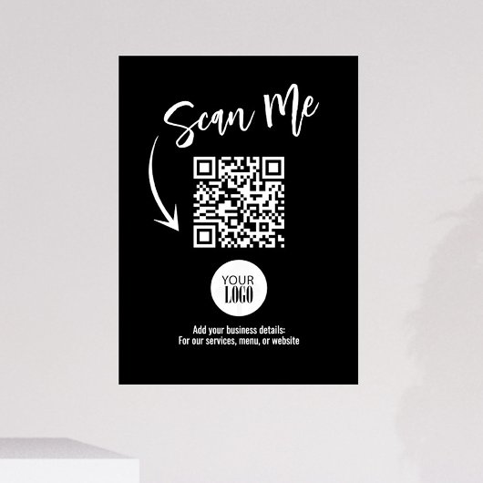 Zwarte Zakelijke Scan Me QR Code Aangepast Raamsticker