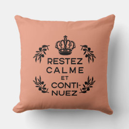 zwarte zalmkrest Franse "Keep Calm" en "Carry" Kussen