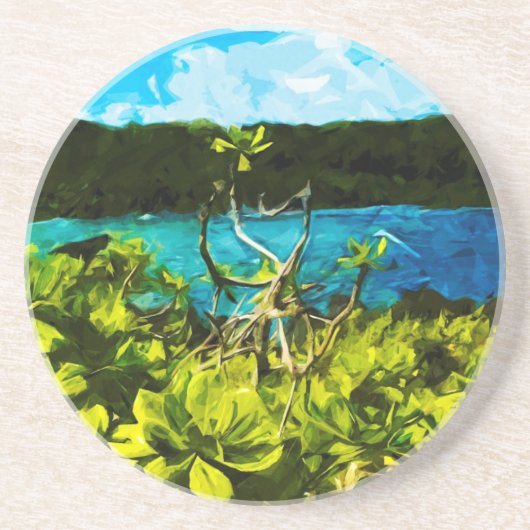 Zwarte zandstrand op weg naar Hana Maui Abstract Zandsteen Onderzetter (Voorkant)