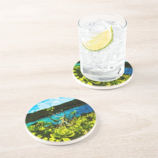 Zwarte zandstrand op weg naar Hana Maui Abstract Zandsteen Onderzetter (Zijkant)