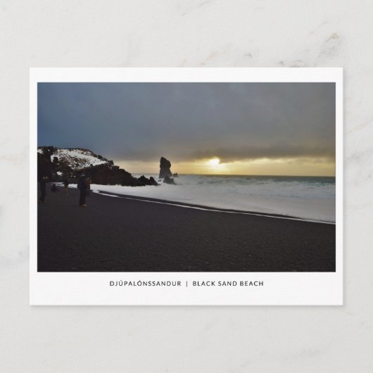 Zwarte zandstrand op zee, IJsland briefkaart (Voorkant)