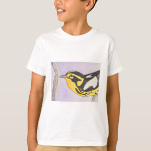 Zwarte Zangers watercolor vogel kunst T-shirt