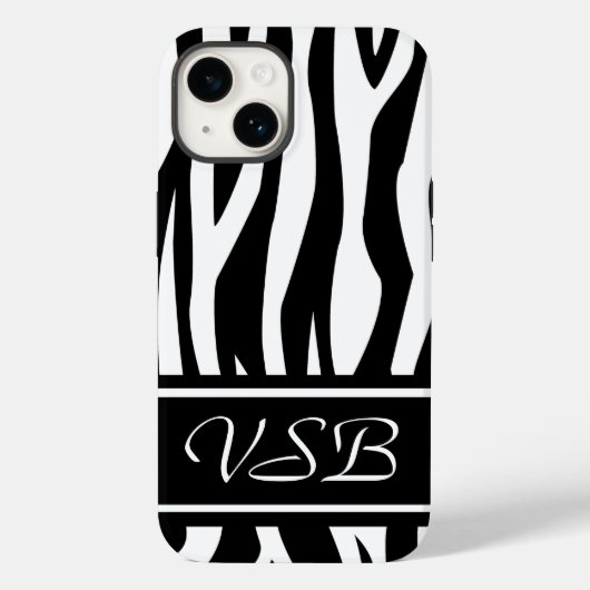 Zwarte Zebra Afdrukken met monogram Case-Mate iPhone Case (Achterkant)
