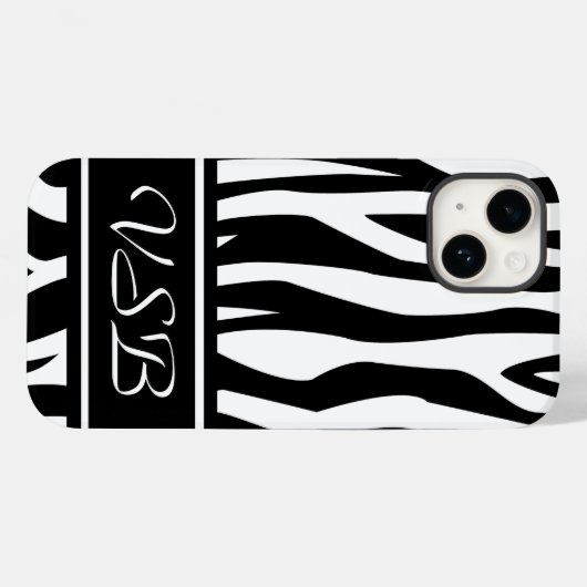 Zwarte Zebra Afdrukken met monogram Case-Mate iPhone Case (Achterkant (horizontaal))
