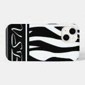 Zwarte Zebra Afdrukken met monogram iPhone Hoesje (Achterkant horizontaal)