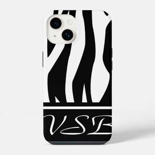 Zwarte Zebra Afdrukken met monogram iPhone Hoesje (Achterkant)