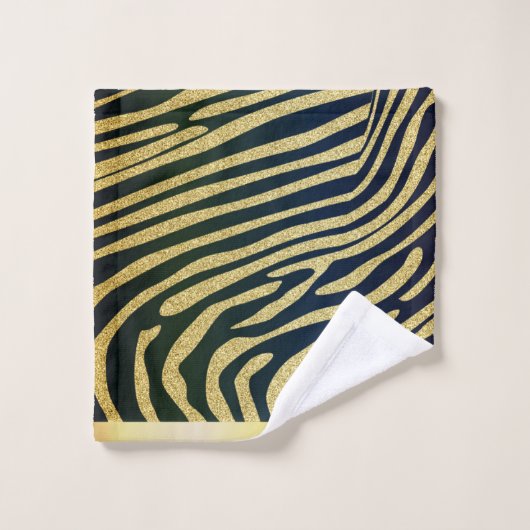 Zwarte Zebra-huidstrepen op goudglitter Bad Handdoek (Wasdoekje)