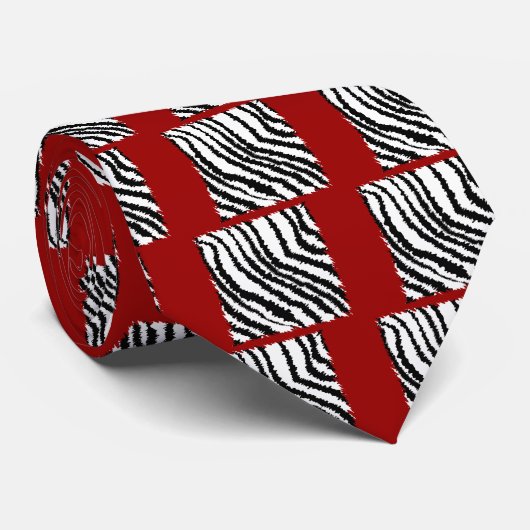 Zwarte Zebra Print Pattern op Deep Red. Stropdas (Opgerold)