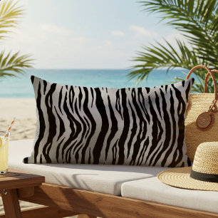 Zwarte zebra strepen dierprint zilver luxe buitenkussen