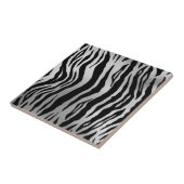 Zwarte zebra strepen dierprint zilver luxe tegeltje (Zijkant)