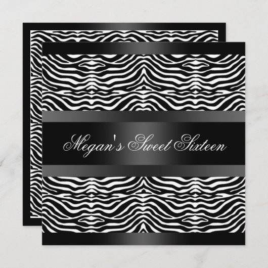 Zwarte Zebra Strepen Sweet 16 Verjaardag Uitnodigi Kaart (Voorkant / Achterkant)