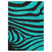 Zwarte Zebra Stripes Monogram Blauwgroen Glitter Klembord (Achterkant)