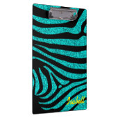 Zwarte Zebra Stripes Monogram Blauwgroen Glitter Klembord (Rechts)