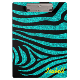 Zwarte Zebra Stripes Monogram Blauwgroen Glitter Klembord