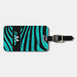 Zwarte Zebra Stripes Name Blauwgroen Glitter Bagagelabel