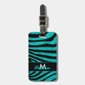 Zwarte Zebra Stripes Name Blauwgroen Glitter Bagagelabel (Voorkant verticaal)