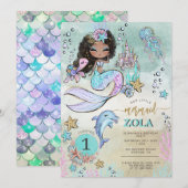 Zwarte Zeemeermin Bewerkbaar Onder De Zee 1e Verja Kaart (Voorkant / Achterkant)