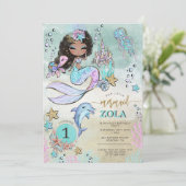 Zwarte Zeemeermin bewerkbaar onder het Zee 1e Verj Kaart (Staand voorkant)