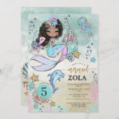 Zwarte Zeemeermin bewerkbaar onder het Zee 5th Bir Kaart (Voorkant / Achterkant)