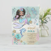 Zwarte Zeemeermin bewerkbaar onder het Zee 5th Bir Kaart (Staand voorkant)