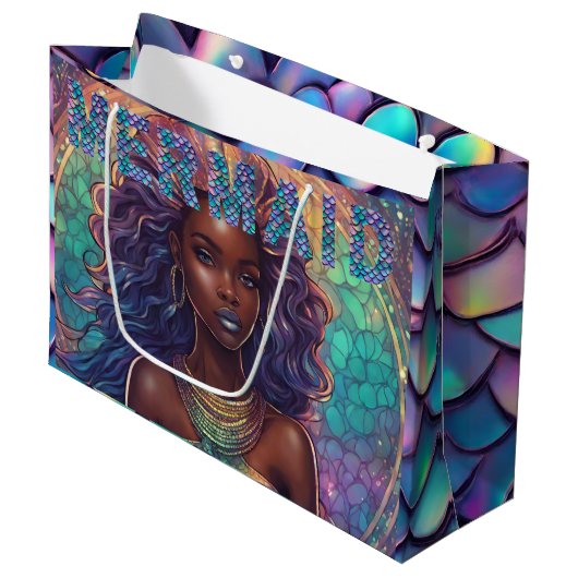 Zwarte Zeemeermin Gift Bag Groot Cadeauzakje (Voorkant Gekanteld)