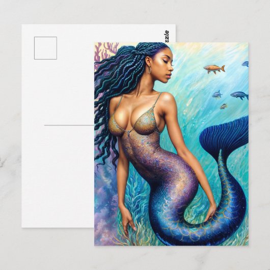 Zwarte zeemeermin onder water briefkaart (Voorkant / Achterkant)