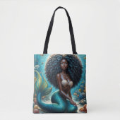 Zwarte zeemeermin onderwater kunst tote bag (Voorkant)