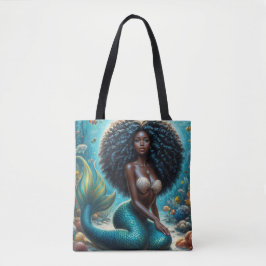 Zwarte zeemeermin onderwater kunst tote bag