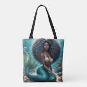 Zwarte zeemeermin onderwater kunst tote bag (Achterkant)