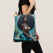 Zwarte zeemeermin onderwater kunst tote bag (Dichtbij)