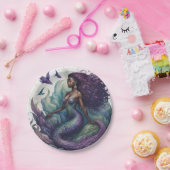 Zwarte Zeemeermin Paarse Papieren Bordje (Feest)