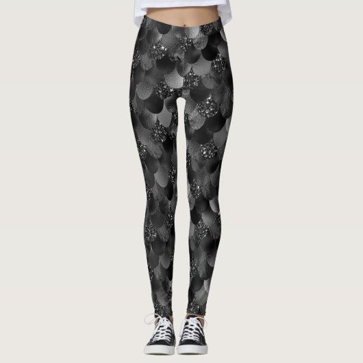 Zwarte Zeemeermin-schalen Leggings (Voorkant)