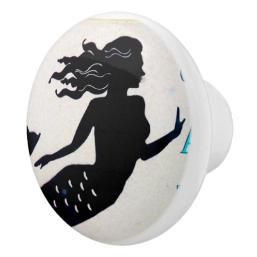 Zwarte zeemeermin silhouet Thunder_Cove Keramische Knop (Rechts)