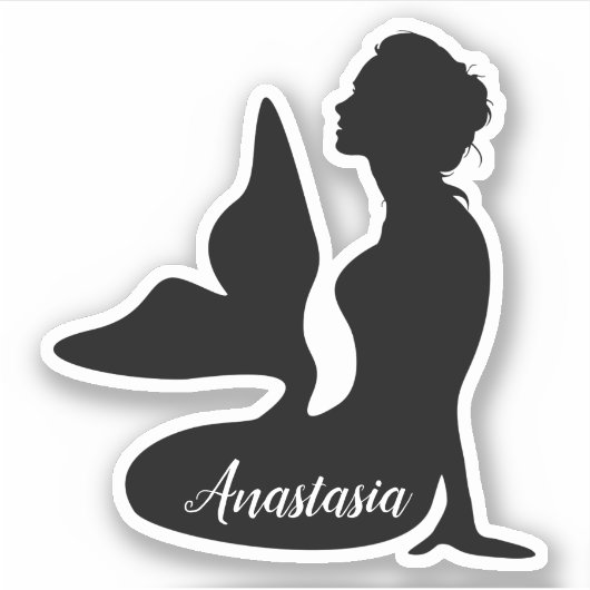 Zwarte Zeemeermin Silhouette Aangepaste naam Sticker (Voorkant)