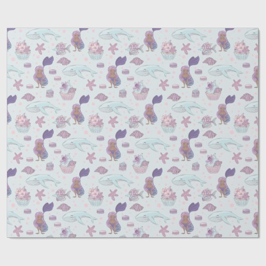 Zwarte Zeemeermin Thema Verjaardagsfeestpastel Bla Cadeaupapier (Vlak)