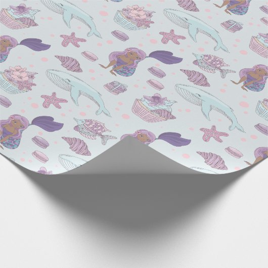 Zwarte Zeemeermin Thema Verjaardagsfeestpastel Bla Cadeaupapier (Hoek)