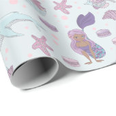 Zwarte Zeemeermin Thema Verjaardagsfeestpastel Bla Cadeaupapier (Rol Hoek)