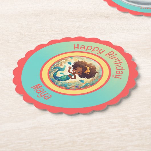 Zwarte Zeemeermin Verjaardag Kartonnen Onderzetters (Gekanteld)