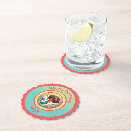 Zwarte Zeemeermin Verjaardag Kartonnen Onderzetters (Insitu)